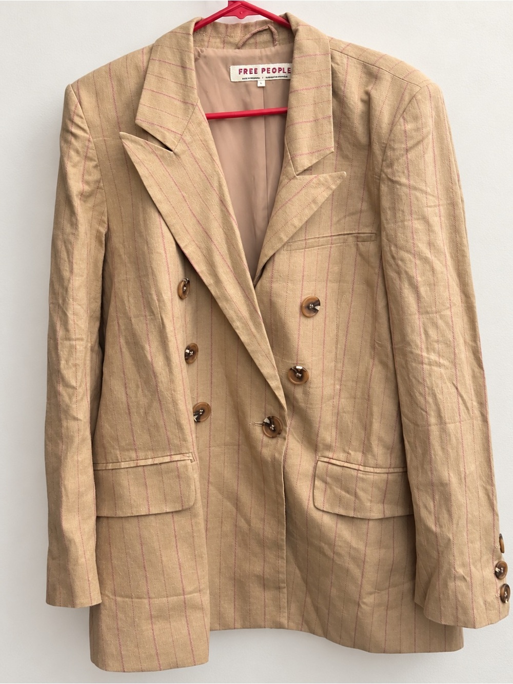 Free People Linen Blend Pinstripe Blazer Size L